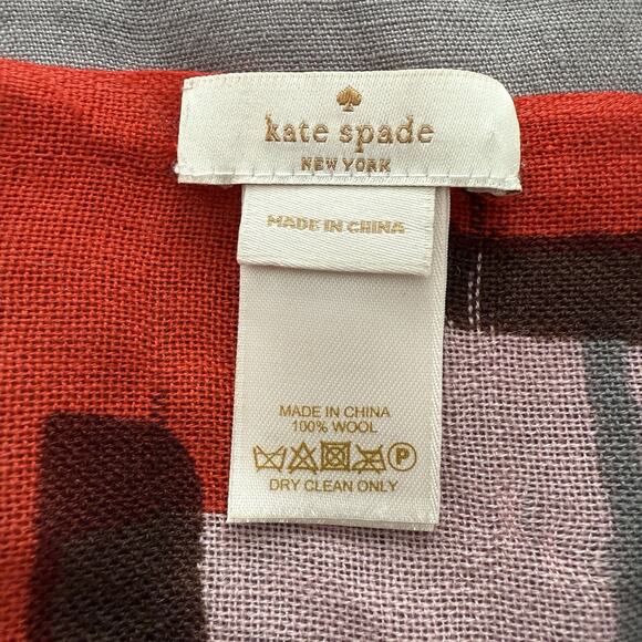 Kate Spade New York Wool Scarf Abstract Geometric Fringe Red Multicolor - Picture 4 of 5